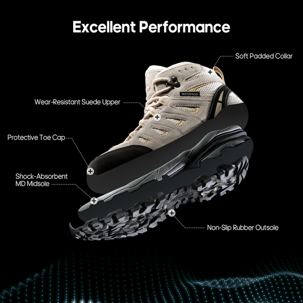Women's Suede Waterproof Hiking Boots 【Wide Fit】 - TAUPE - 8